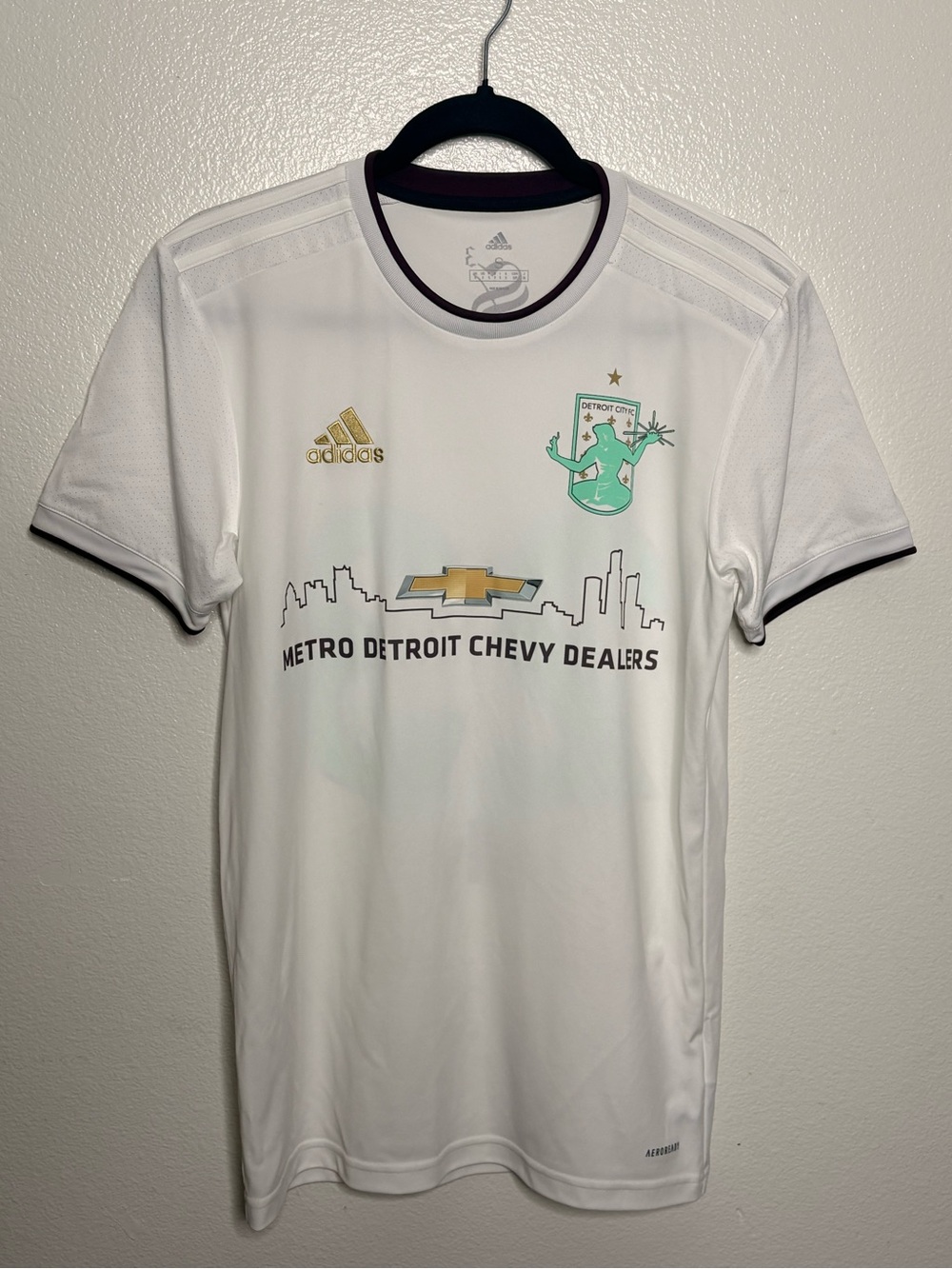 adidas White Men’s Detroit Chevy dealers Short Sleeve Jersey with Gold Logos